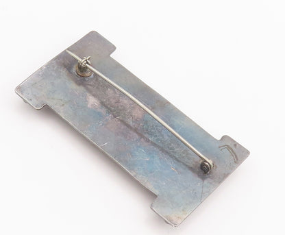 925 Sterling Silver Vintage Brooch Pin Solid Beaded Rectangular Jasper  BP10644