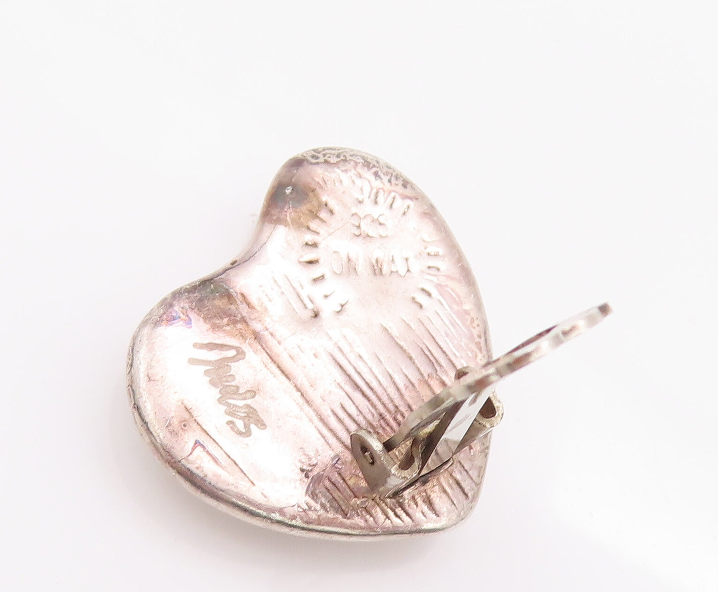 925 Sterling Silver Earrings FREDERIC JEAN DUCLOS Puffed Back Clip Heart EG12834