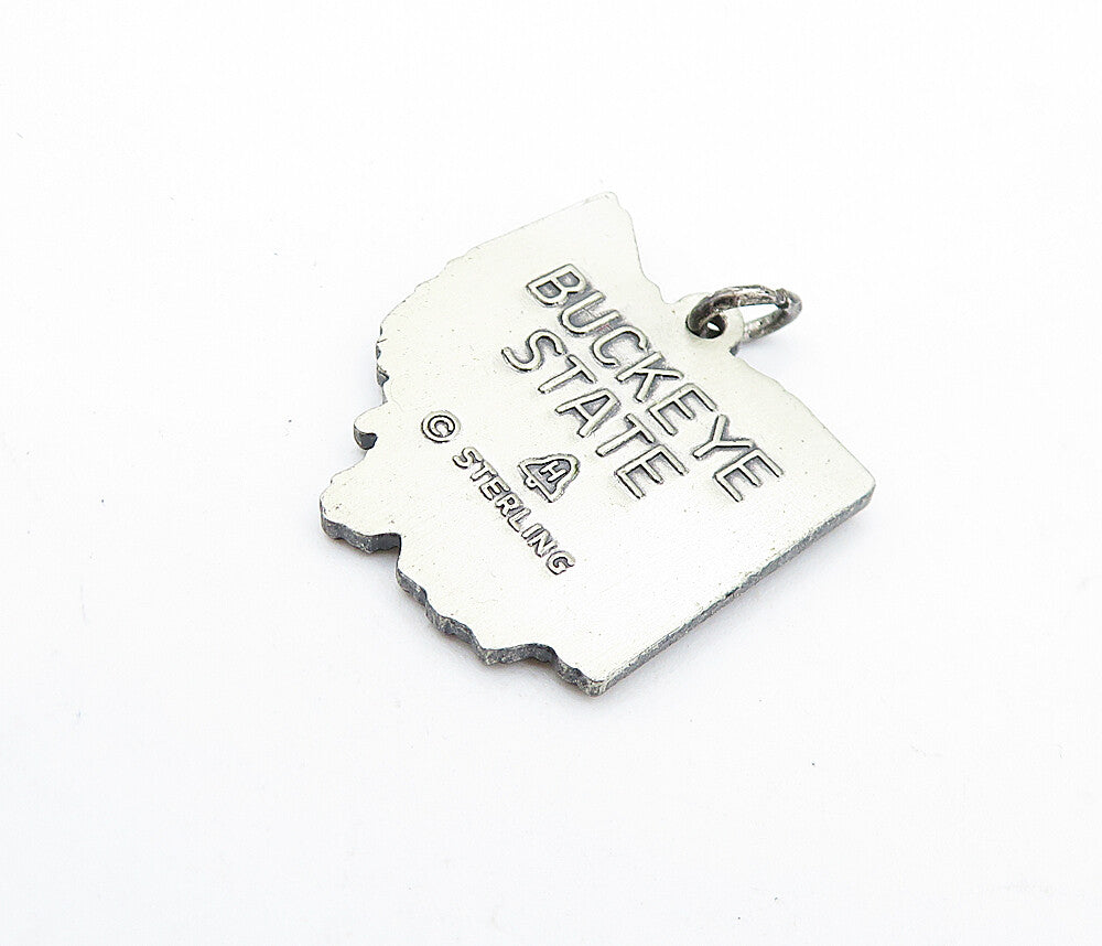 925 Sterling Silver  Vintage Oxidized Ohio Buckeye State Drop Pendant  PT4775