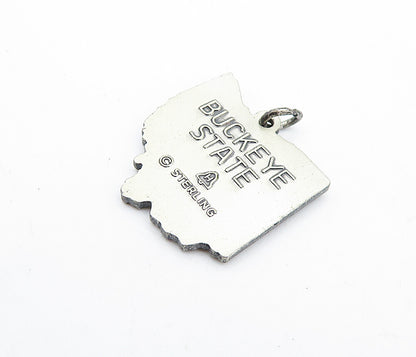 925 Sterling Silver  Vintage Oxidized Ohio Buckeye State Drop Pendant  PT4775
