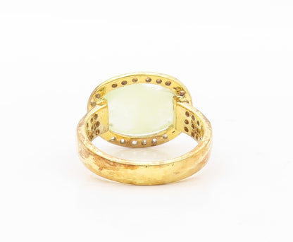 925 Sterling Silver Vintage Ring Gold Plated Diamonds & Gemstone  Sz 7  RG30627