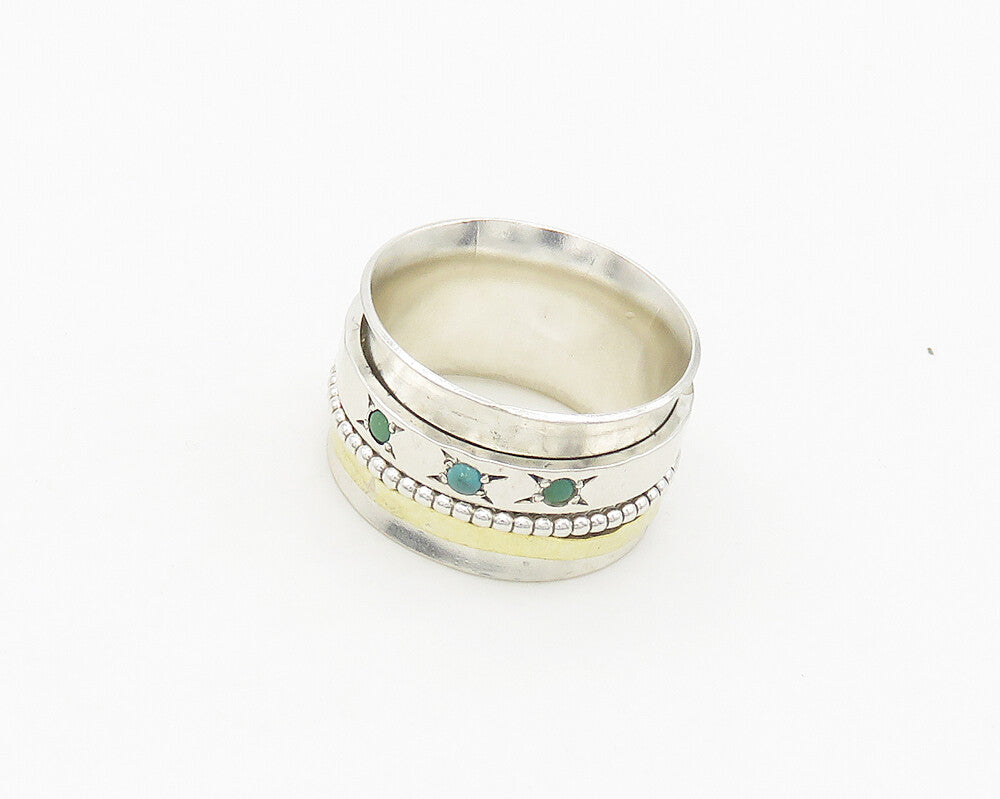 STAV 925 Silver  Vintage Shiny Turquoise Hammered Band Ring Sz 7  RG18336