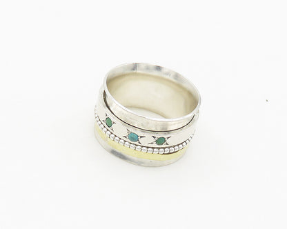 STAV 925 Silver  Vintage Shiny Turquoise Hammered Band Ring Sz 7  RG18336