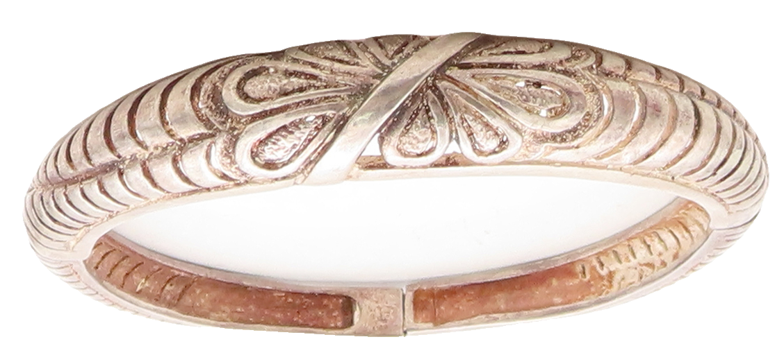925 Sterling Silver  Vintage Floral Cutout Round Hinge Bangle Bracelet  BT1568