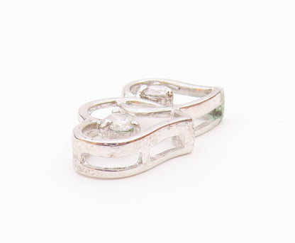 925 Sterling Silver   Vintage Cubic Zirconia Love Hearts Pendant  PT18263
