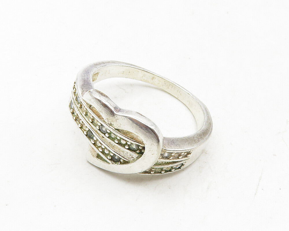 925 Sterling Silver  Vintage Topaz Love Heart Split Band Ring Sz 9  RG9954