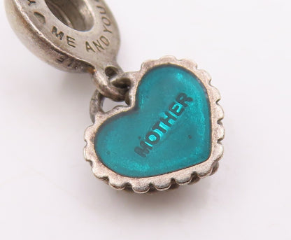 925 Sterling Silver  Vintage Beaded Heart For Mother Charm Pendant  PT21572