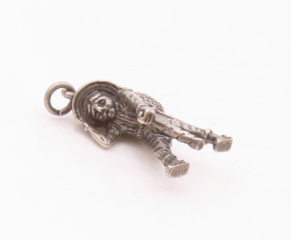 925 Silver  Vintage Walking Man With Sombrero Stick & Rebozo Pendant  PT21793