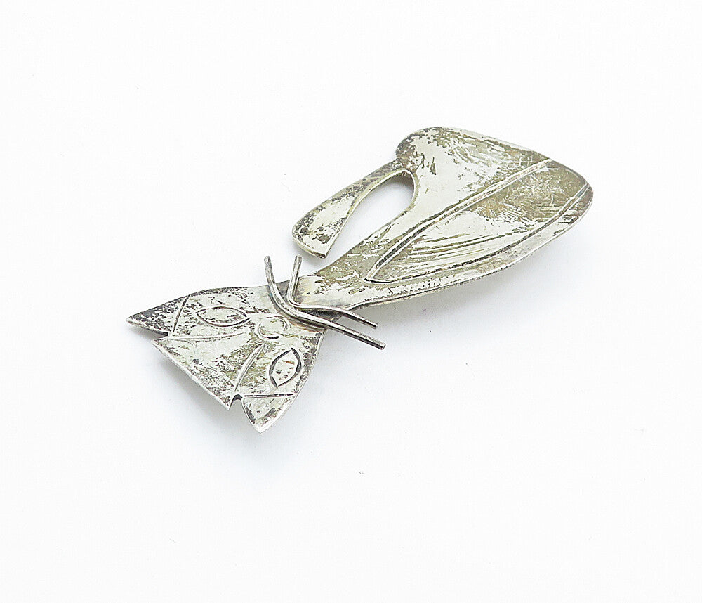 MEXICO 925 Sterling Silver  Vintage Etched Sitting Cat Motif Brooch Pin BP2158