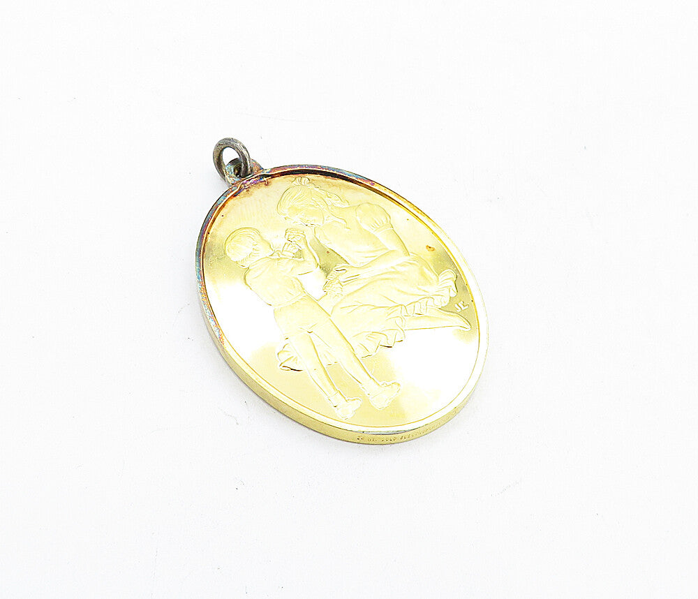 925 Sterling Silver  Vintage Shiny Gold Plated Mother's Day Pendant  PT3483