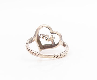 925 Sterling Silver Vintage Ring Open Love Heart Mom Ribbed Band  Sz 7  RG34004