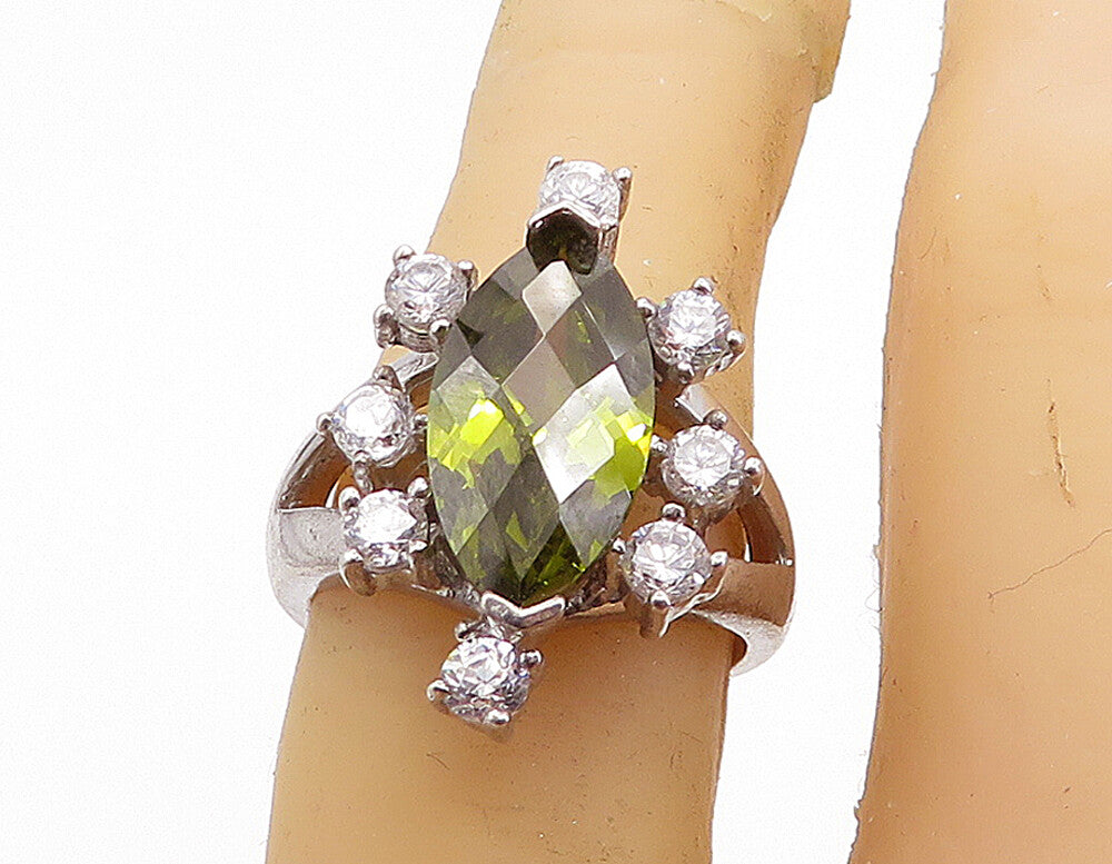 925 Sterling Silver  Marquise Cut Peridot & Topaz Cocktail Ring Sz 6  RG7292