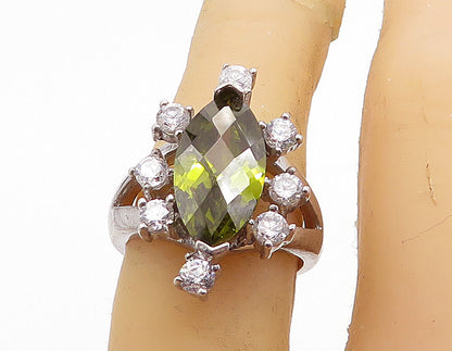 925 Sterling Silver  Marquise Cut Peridot & Topaz Cocktail Ring Sz 6  RG7292