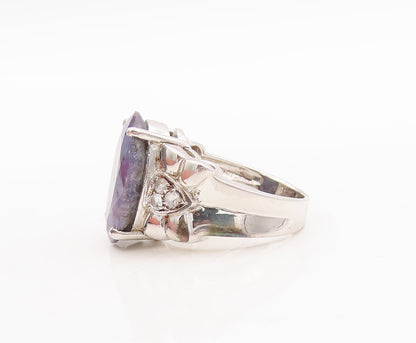 925 Sterling Silver Vintage Ring Carved Topaz & Oval Cut Sapphire  Sz 7  RG29844