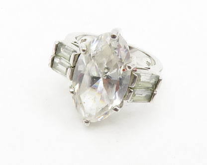 925 Sterling Silver  Shiny Marquise Cubic Zirconia Cocktail Ring Sz 7  RG13963