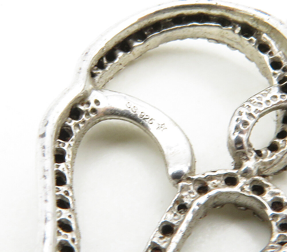 925 Sterling Silver  Shiny Genuine Diamonds Open Love Hearts Pendant  PT12974