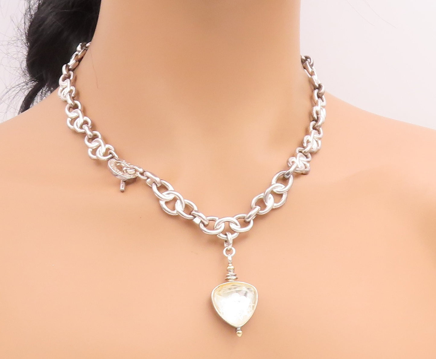 925 Sterling Silver Vintage Necklace LINKS OF LONDON Love Heart Toggle  NE4825