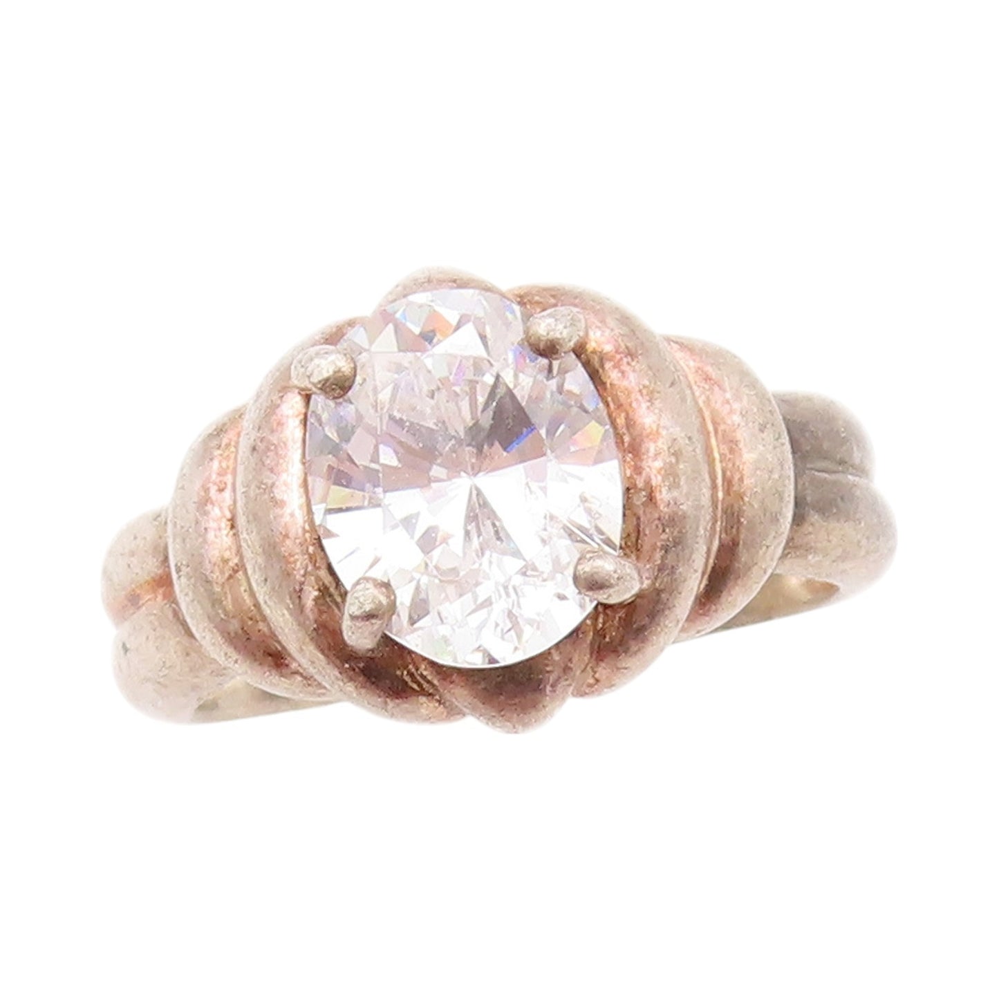 925 Sterling Silver Vintage Ring Solid Carved Oval Cut Topaz  SZ 9  RG32246