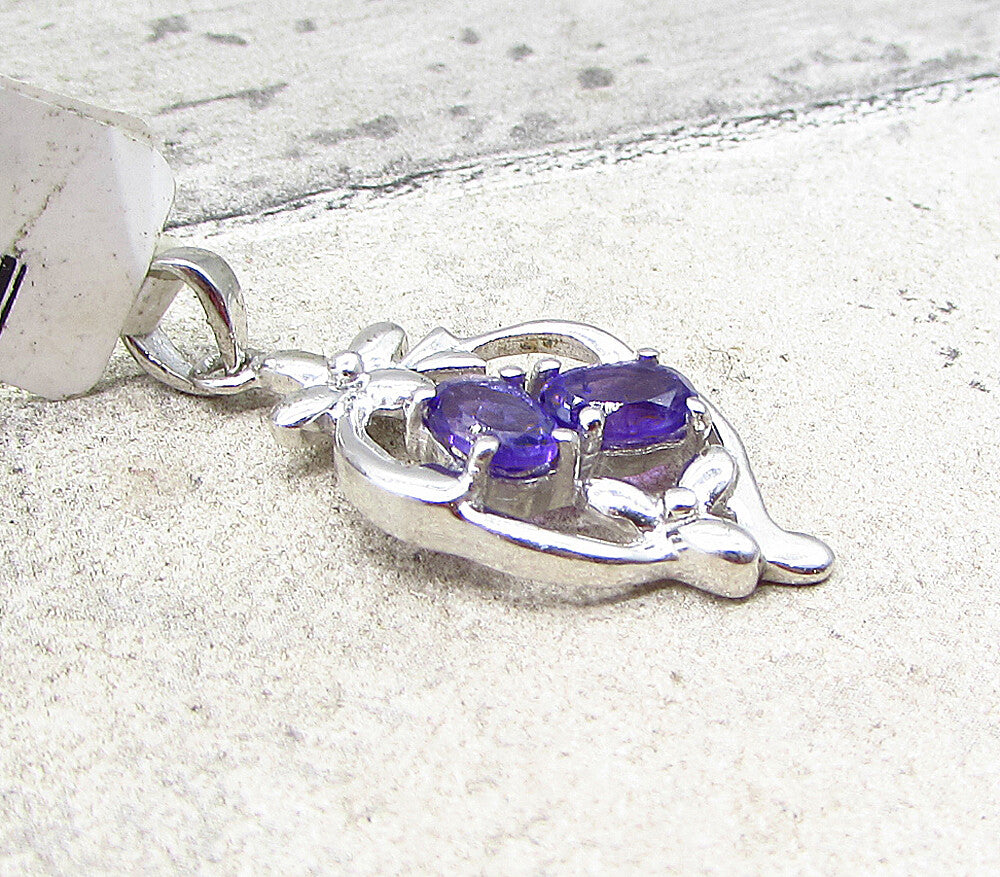 925 Sterling Silver  Faceted Amethyst Floral Drop Pendant  PT1583