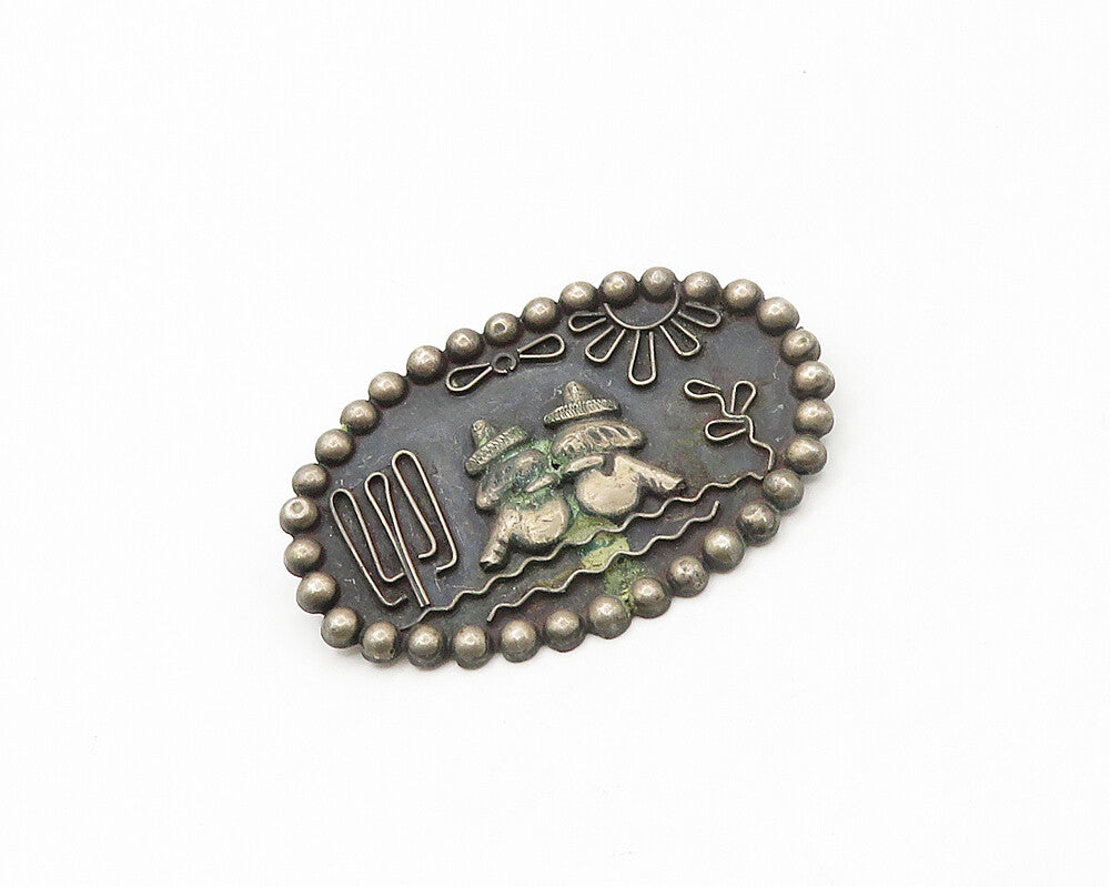 MEXICO 925 Sterling Silver  Vintage Antique Desert Scene Brooch Pin  BP6910