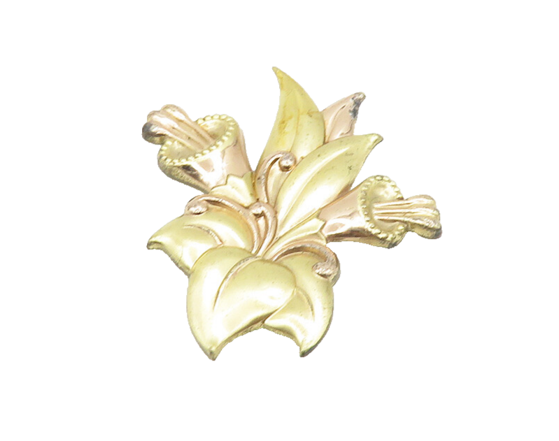 925 Sterling Silver  Vintage Gold Plated Two Tone Floral Brooch Pin  BP7170