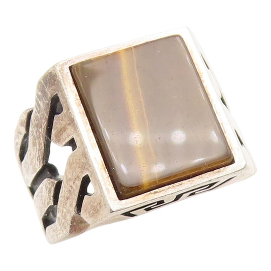 925 Sterling Silver Vintage Ring CHIMODA Bold Tiger's Eye Band  Sz 6.5  RG35463