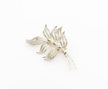 FORSTNER 925 Sterling Silver  Vintage Shiny Floral Leaves Brooch Pin  BP8328