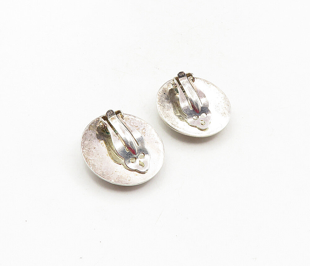 925 Sterling Silver  Vintage Dark Tone Non Pierce Button Drop Earrings  EG4728