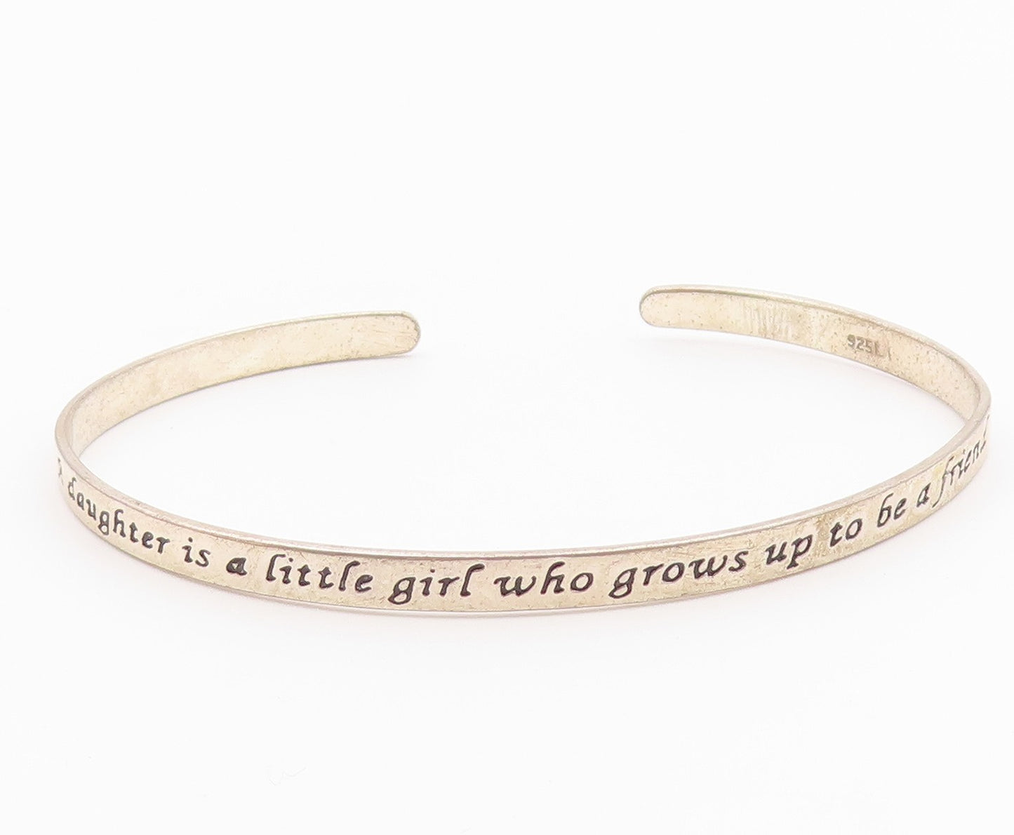 925 Sterling Silver  Vintage Shiny Daughter Friend Quote Cuff Bracelet  BT7114