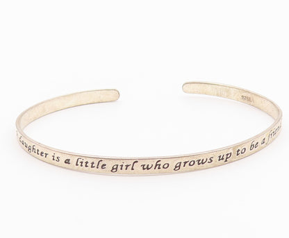 925 Sterling Silver  Vintage Shiny Daughter Friend Quote Cuff Bracelet  BT7114