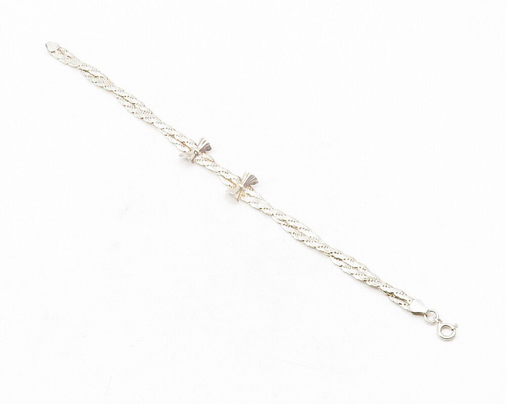 925 Sterling Silver  Vintage Shiny Ribbon Detail Twist Chain Bracelet  BT4764