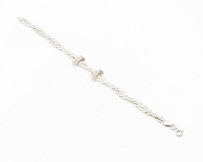 925 Sterling Silver  Vintage Shiny Ribbon Detail Twist Chain Bracelet  BT4764