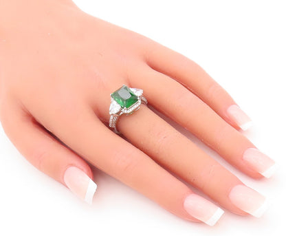925 Sterling Silver Vintage Ring Designer Rectangle 2 Tone Topaz  Sz 7  RG29308