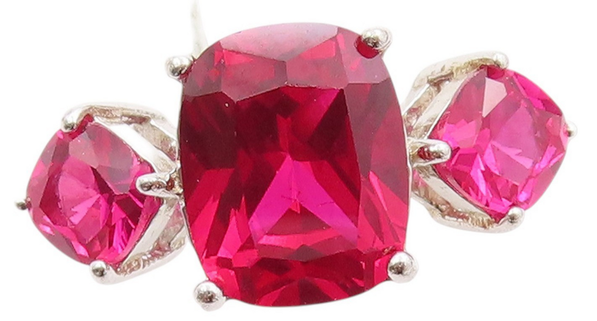 925 Sterling Silver Vintage Ring Three Stone Ruby Statement Band  Sz 6  RG33736