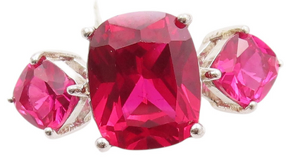 925 Sterling Silver Vintage Ring Three Stone Ruby Statement Band  Sz 6  RG33736