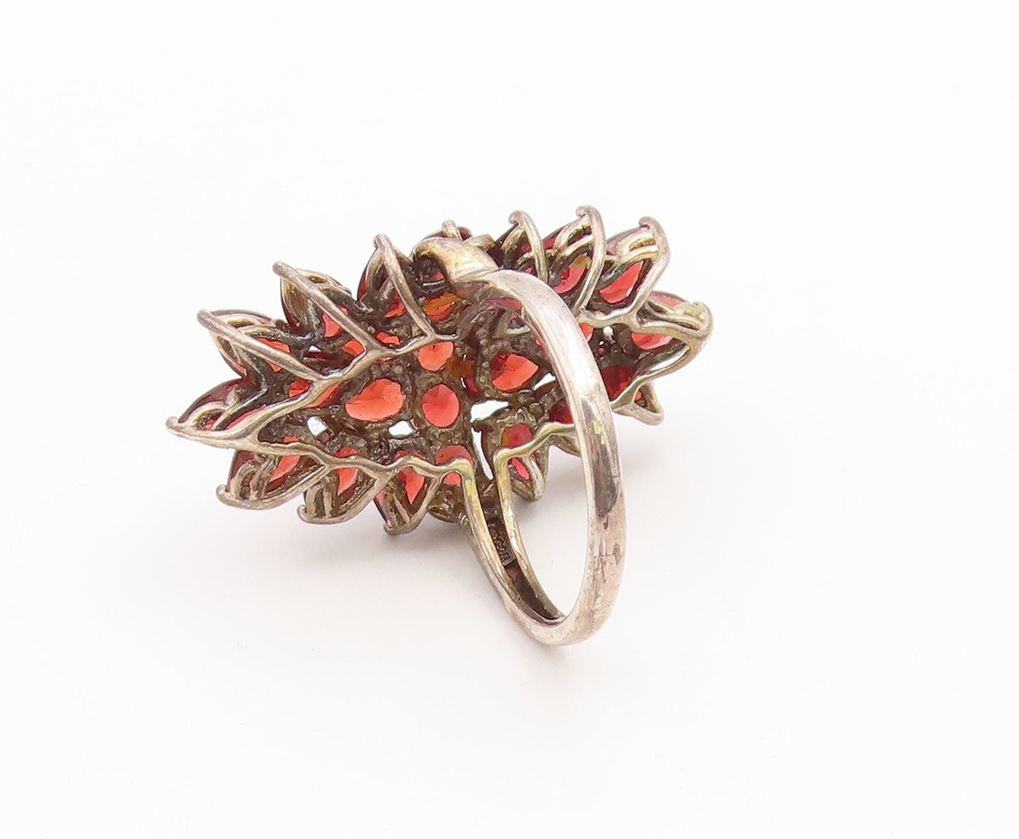 925 Sterling Silver Vintage Ring Garnet Cluster Statement Band  Sz 8  RG36756