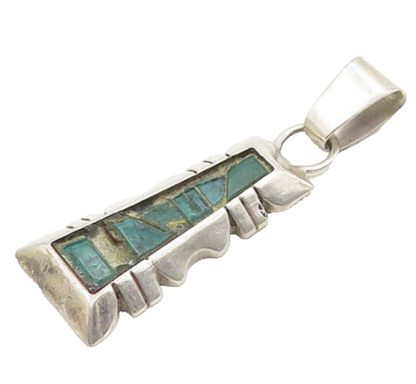 NAVAJO 925 Sterling Silver  Vintage Antique Turquoise Drop Pendant  PT15444