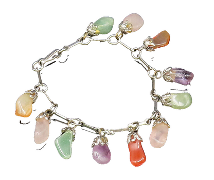 925 Silver  Vintage Rose Quartz Citrine & Multi Tumbled Stone Bracelet  BT9614