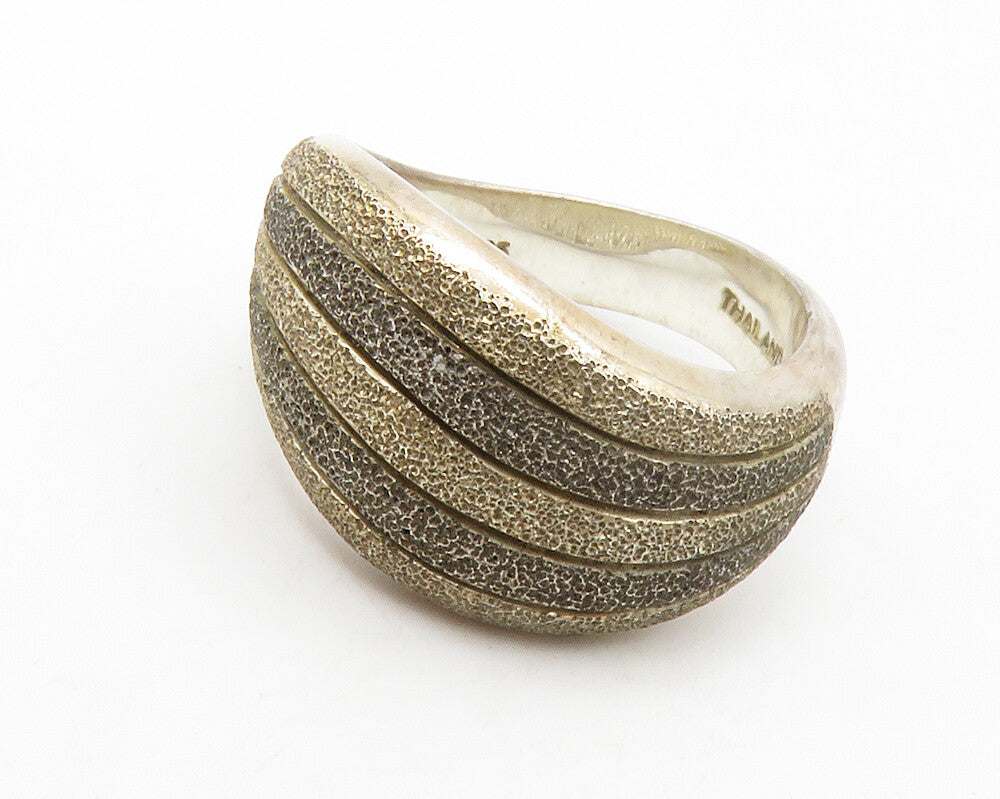 925 Sterling Silver  Vintage 2 Tone Layered Wavy Design Band Ring Sz 7 RG13322