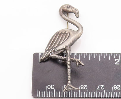 925 Sterling Silver Vintage Brooch Pin 3D Solid Carved Egret Bird  BP10835