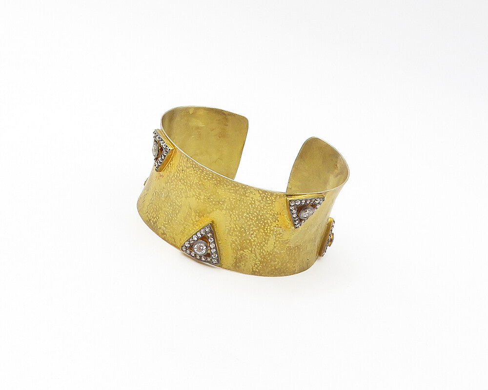 925 Sterling Silver  Vintage Cubic Zirconia Gold Plated Cuff Bracelet  BT6641