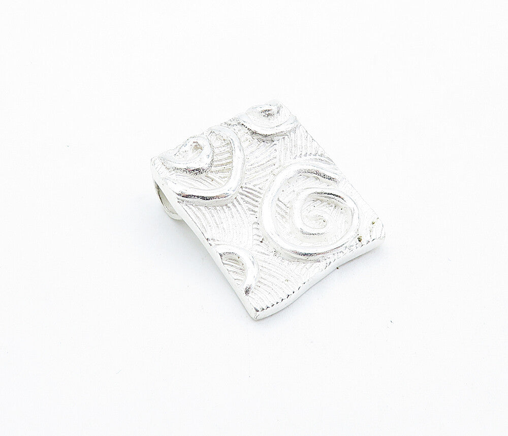 925 Sterling Silver Shiny Etched Spiral Design Square Slide Pendant PT4031