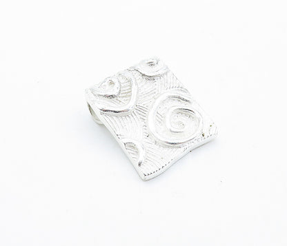 925 Sterling Silver Shiny Etched Spiral Design Square Slide Pendant PT4031