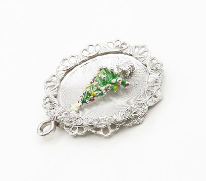 925 Sterling Silver  Vintage Christmas Tree Holiday Motif Pendant  PT12103