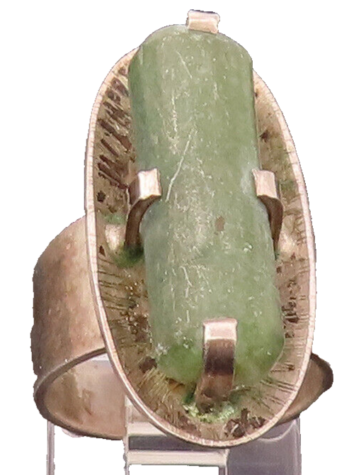 EUROPE 925 Silver  Vintage Green Tourmaline Disk Clamped Ring Sz 5.5 RG26589