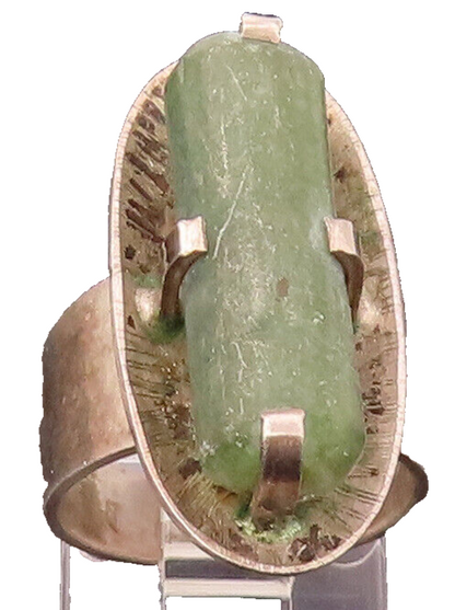 EUROPE 925 Silver  Vintage Green Tourmaline Disk Clamped Ring Sz 5.5 RG26589