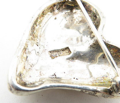 925 Sterling Silver  Vintage Shiny Smooth Love Heart Motif Brooch Pin  BP1425
