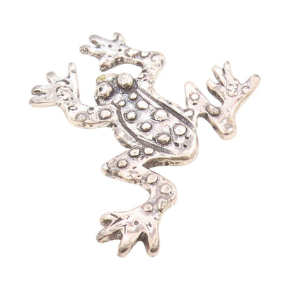 925 Sterling Silver Vintage Brooch Dark Tone Antique Carved Frog  BP11527