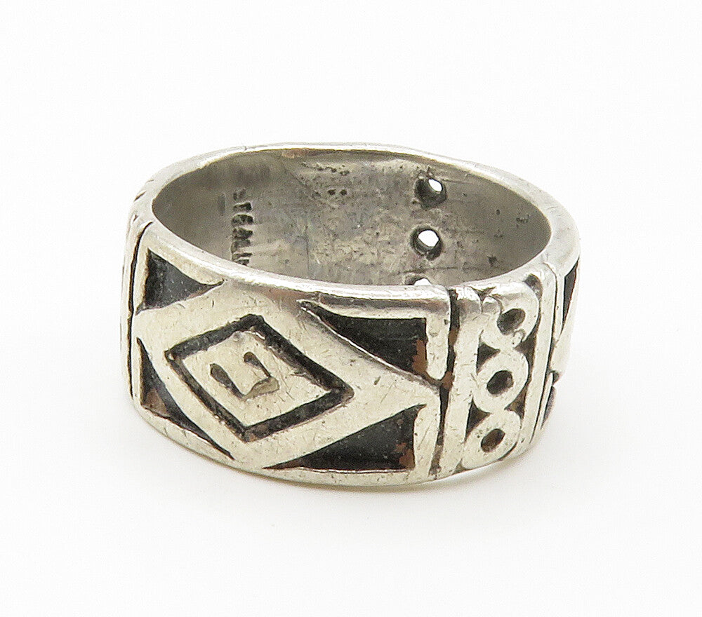 925 Sterling Silver Vintage Oxidized Pattern Round Band Ring Sz 7  RG14990