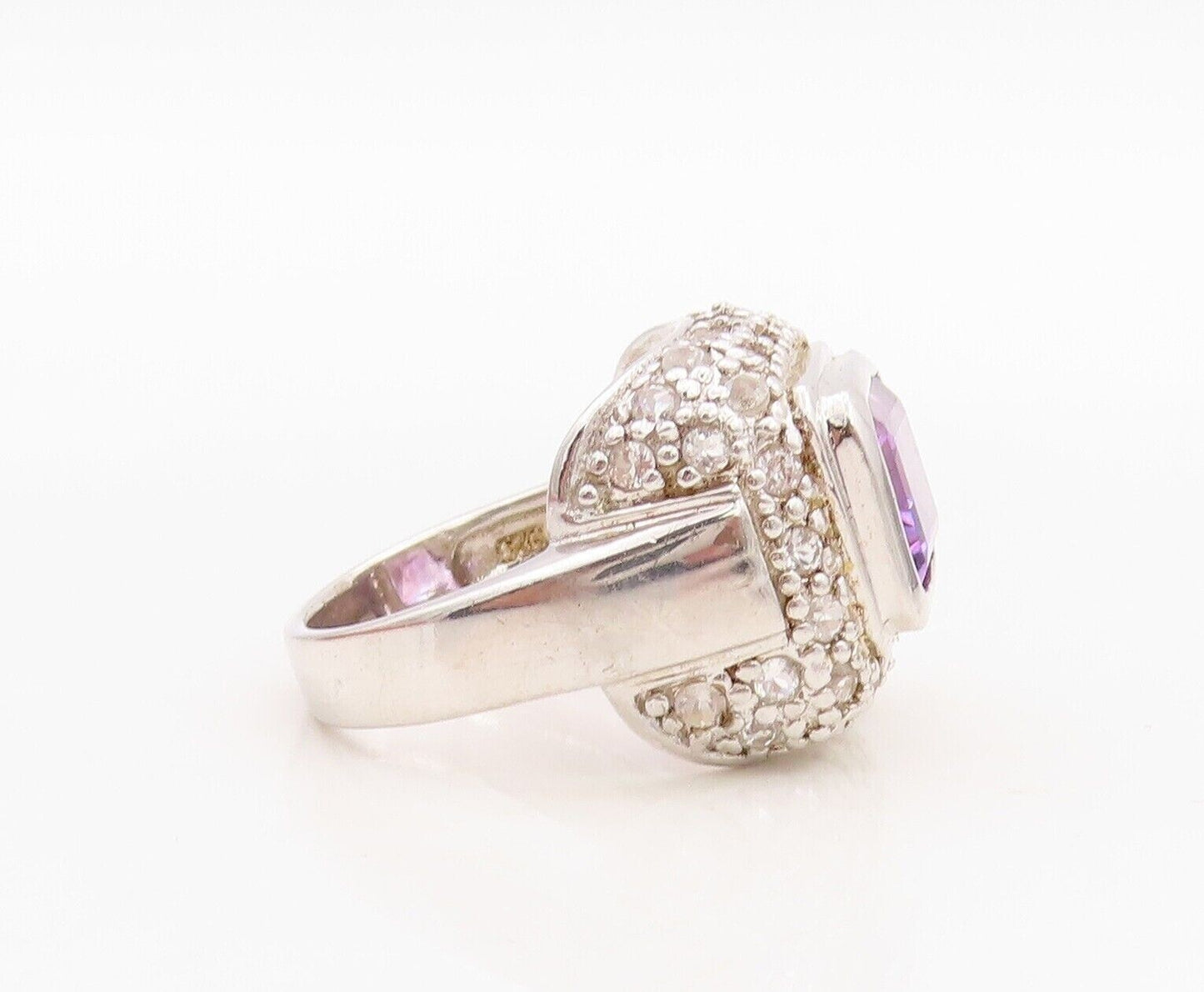 925 Sterling Silver Vintage Ring Square Cut Amethyst & Topaz Inlay Sz 7  RG30032